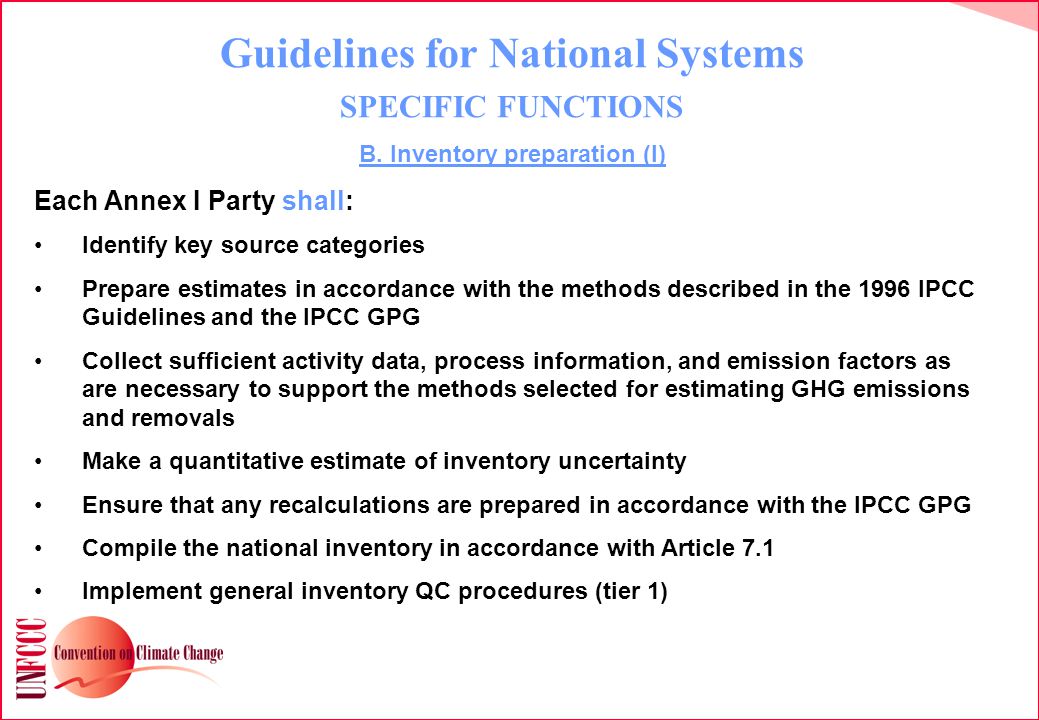 Guidelines for National Systems SPECIFIC FUNCTIONS B.