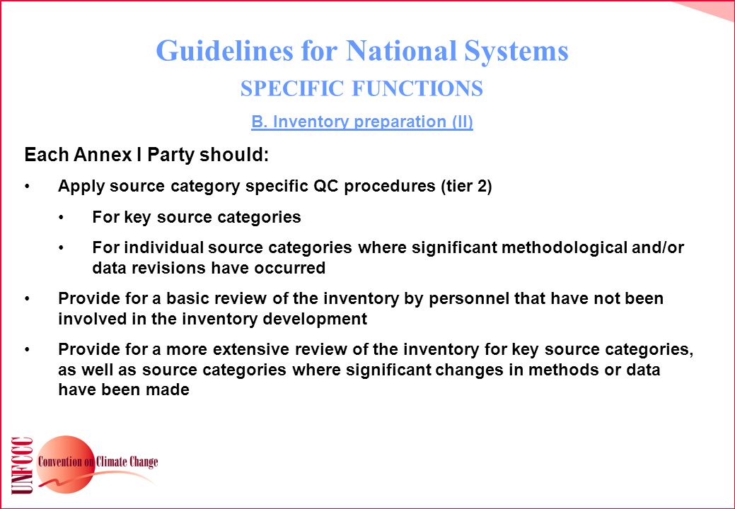 Guidelines for National Systems SPECIFIC FUNCTIONS B.