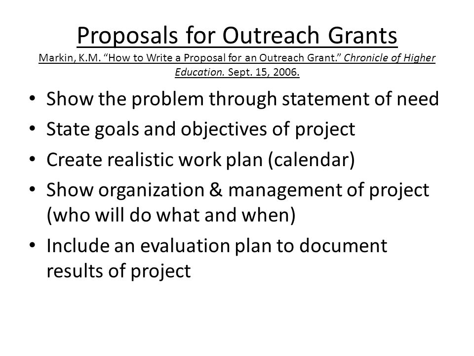 Proposals for Outreach Grants Markin, K.M.
