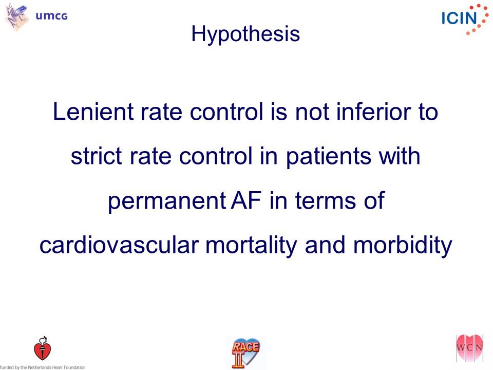 Hypothesis Lenient rate control is not inferior to strict rate control in patients with permanent AF in terms of cardiovascular mortality and morbidity