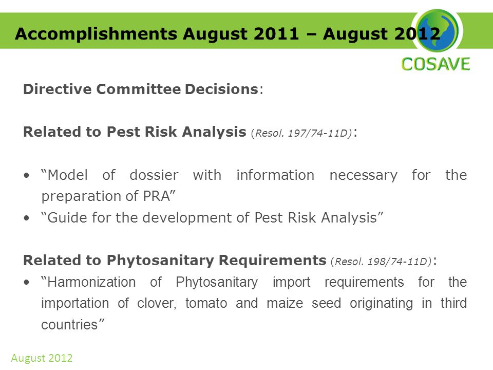 Directive Committee Decisions: Related to Pest Risk Analysis (Resol.