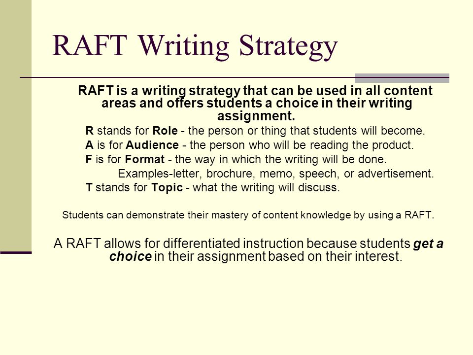 Raft Writing Assignment