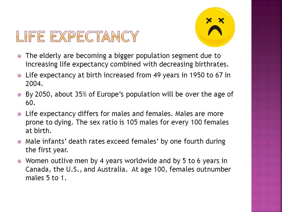  The elderly are becoming a bigger population segment due to increasing life expectancy combined with decreasing birthrates.