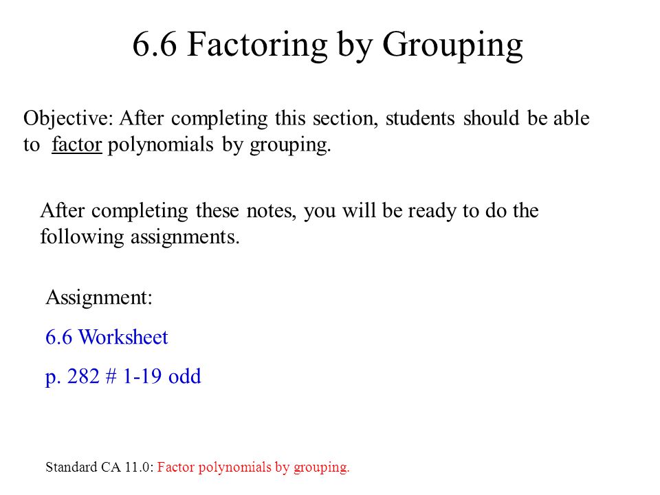 Printables Factoring By Grouping Worksheet 6 factoring by grouping assignment worksheet p 282 1 19 odd