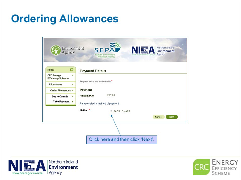Ordering Allowances Click here and then click ‘Next’.
