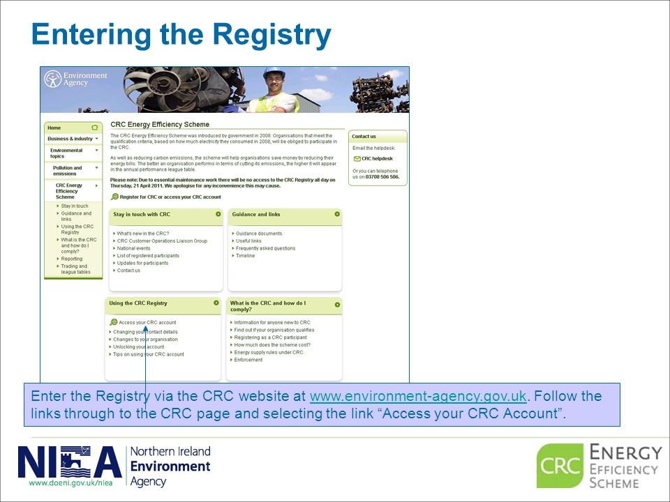 Entering the Registry Enter the Registry via the CRC website at