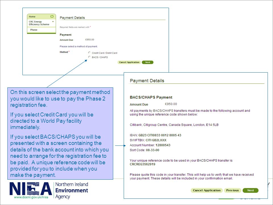 On this screen select the payment method you would like to use to pay the Phase 2 registration fee.