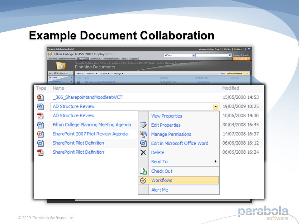 Example Document Collaboration © 2009 Parabola Software Ltd