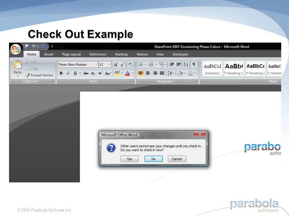 Check Out Example © 2009 Parabola Software Ltd