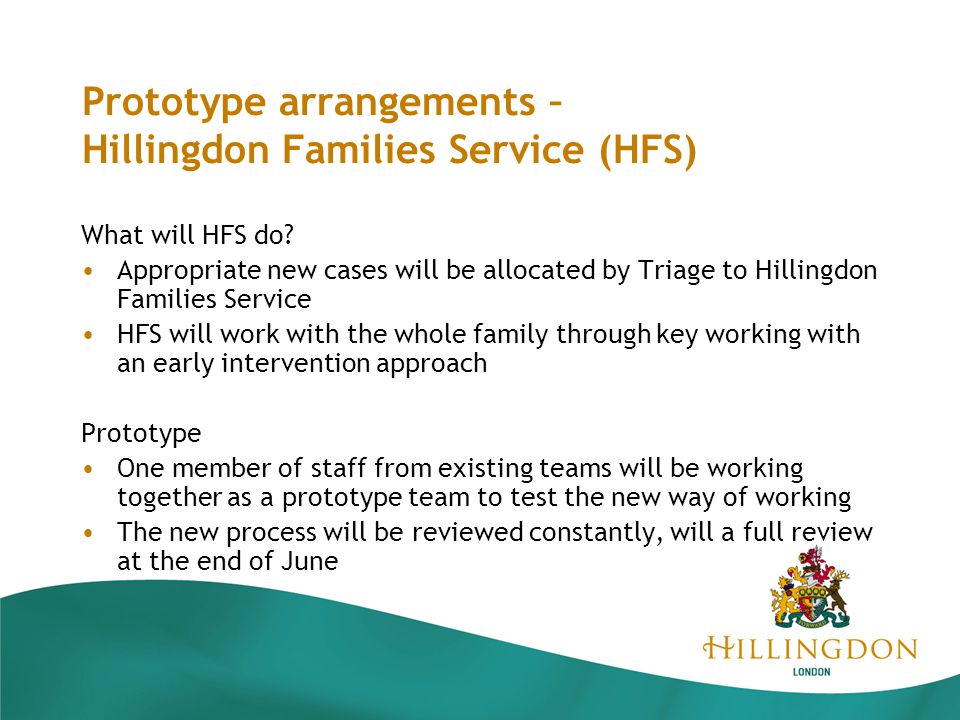 Prototype arrangements – Hillingdon Families Service (HFS) What will HFS do.