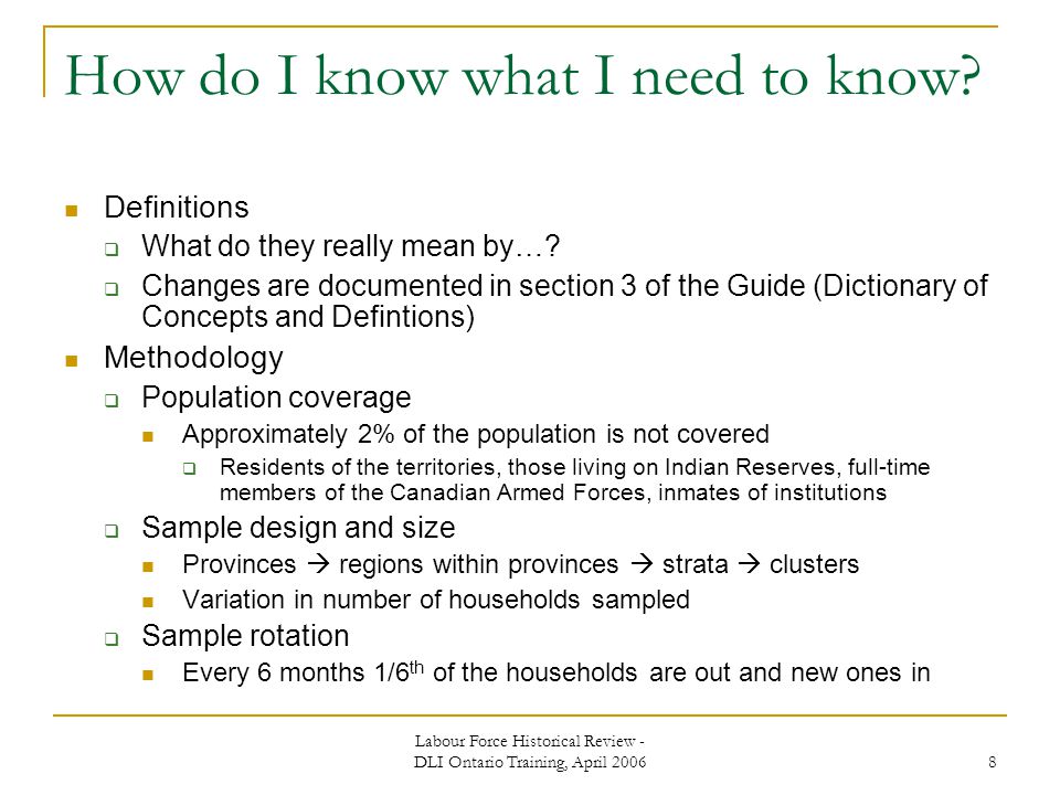 Labour Force Historical Review - DLI Ontario Training, April How do I know what I need to know.