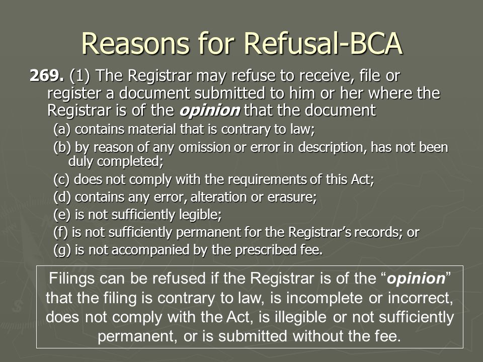 Reasons for Refusal-BCA 269.