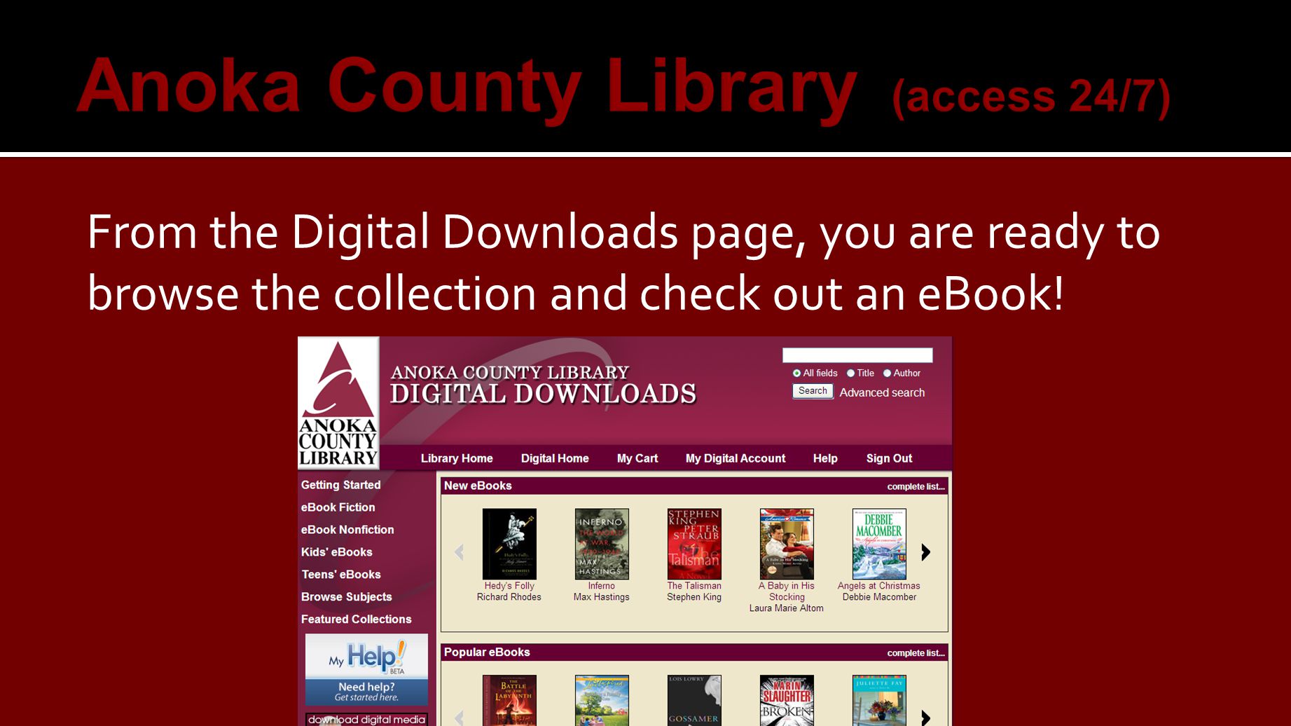 From the Digital Downloads page, you are ready to browse the collection and check out an eBook!