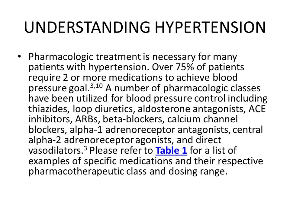 UNDERSTANDING HYPERTENSION Pharmacologic treatment is necessary for many patients with hypertension.