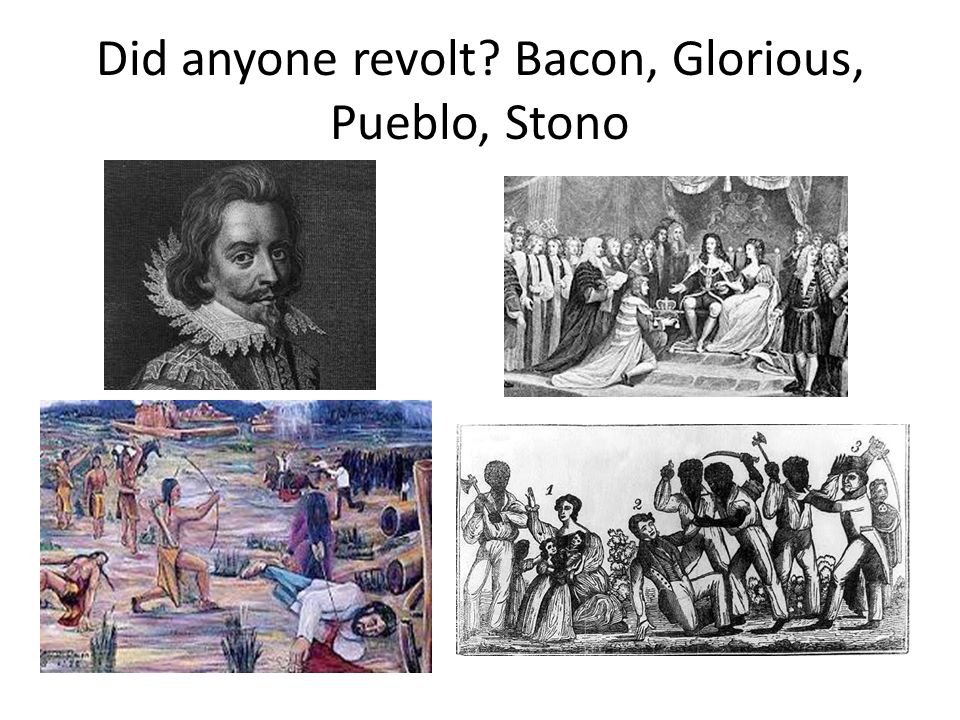 Did anyone revolt Bacon, Glorious, Pueblo, Stono