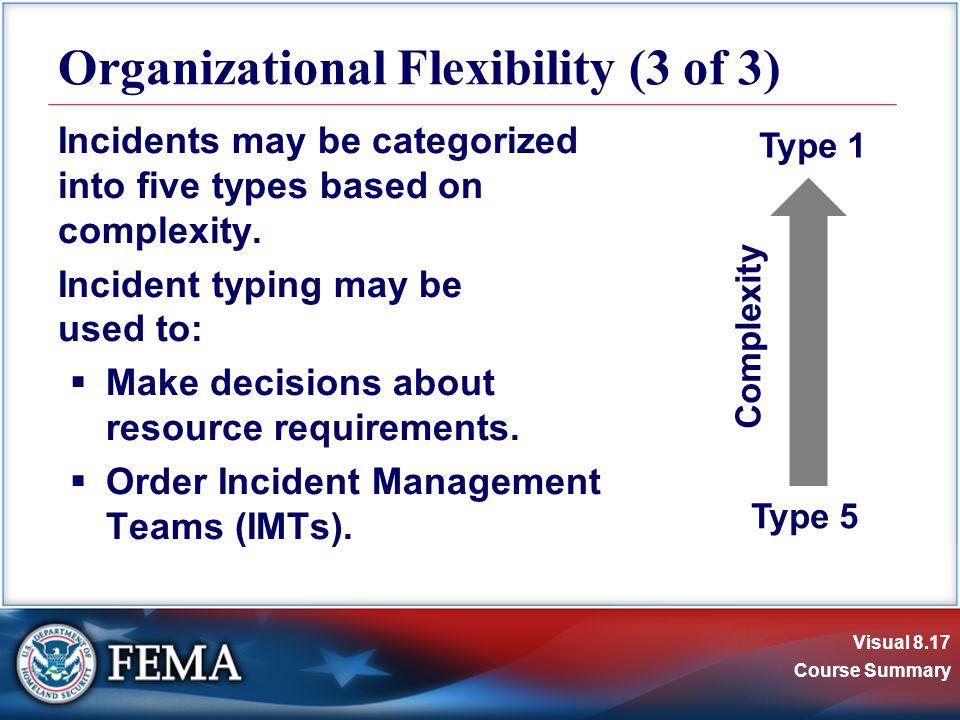 Visual 8.17 Course Summary Incidents may be categorized into five types based on complexity.