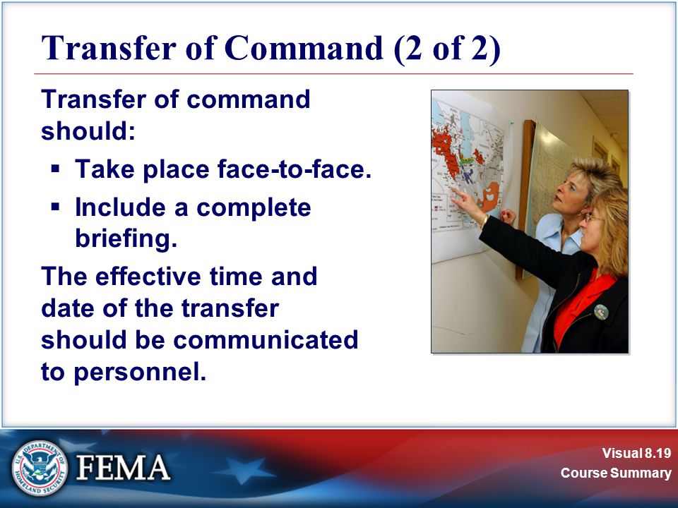 Visual 8.19 Course Summary Transfer of command should:  Take place face-to-face.
