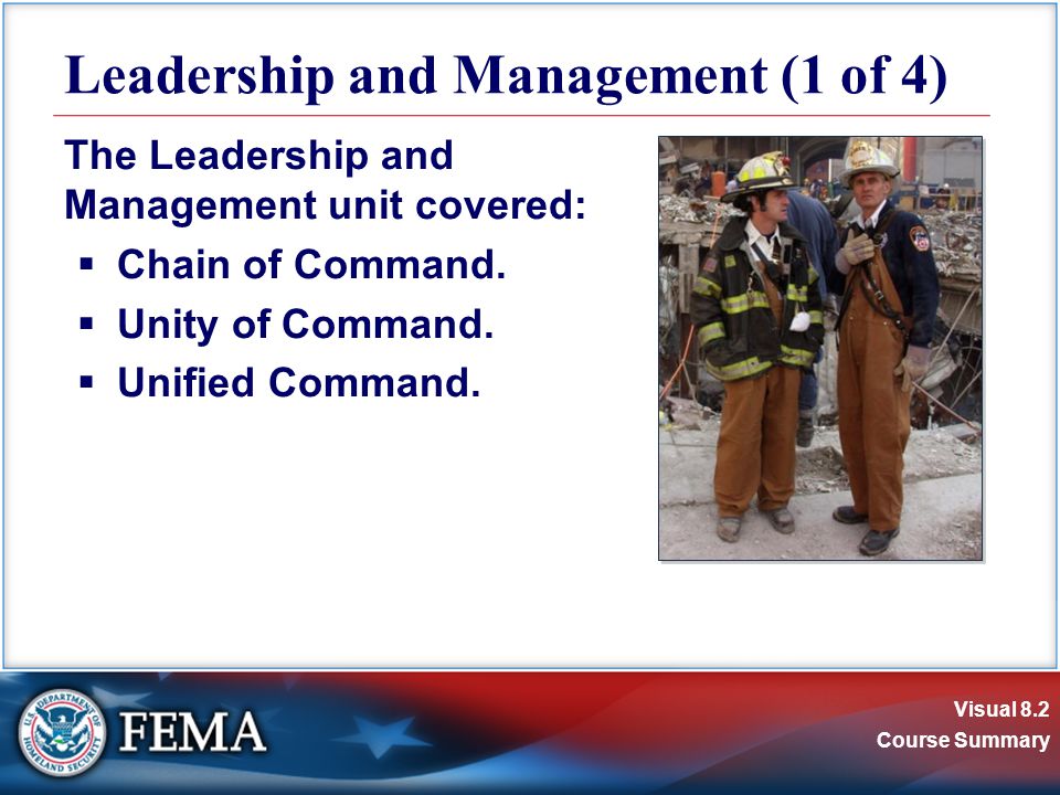 Visual 8.2 Course Summary The Leadership and Management unit covered:  Chain of Command.