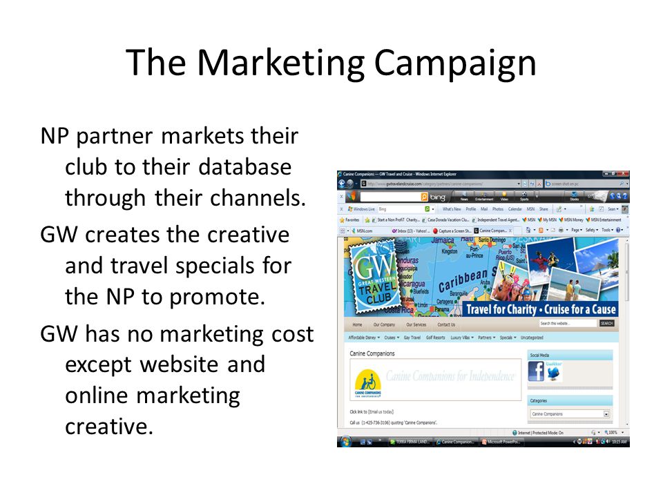 The Marketing Campaign NP partner markets their club to their database through their channels.