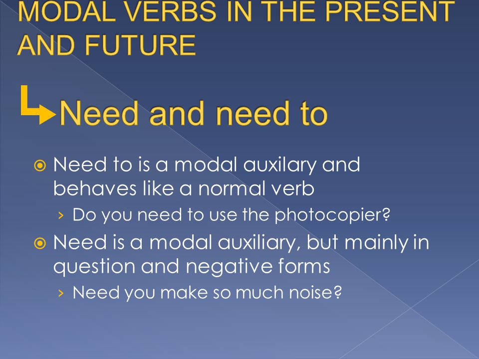  Need to is a modal auxilary and behaves like a normal verb › Do you need to use the photocopier.