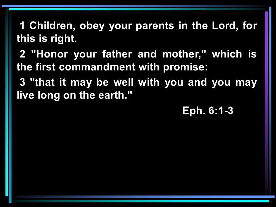 1 Children, obey your parents in the Lord, for this is right.