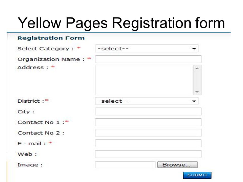 Yellow Pages Registration form