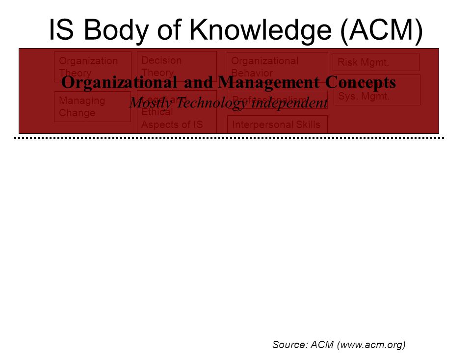 IS Body of Knowledge (ACM) Organization Theory Organizational Behavior Information Sys.