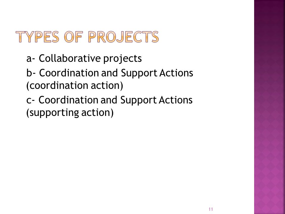 a- Collaborative projects b- Coordination and Support Actions (coordination action) c- Coordination and Support Actions (supporting action) 11