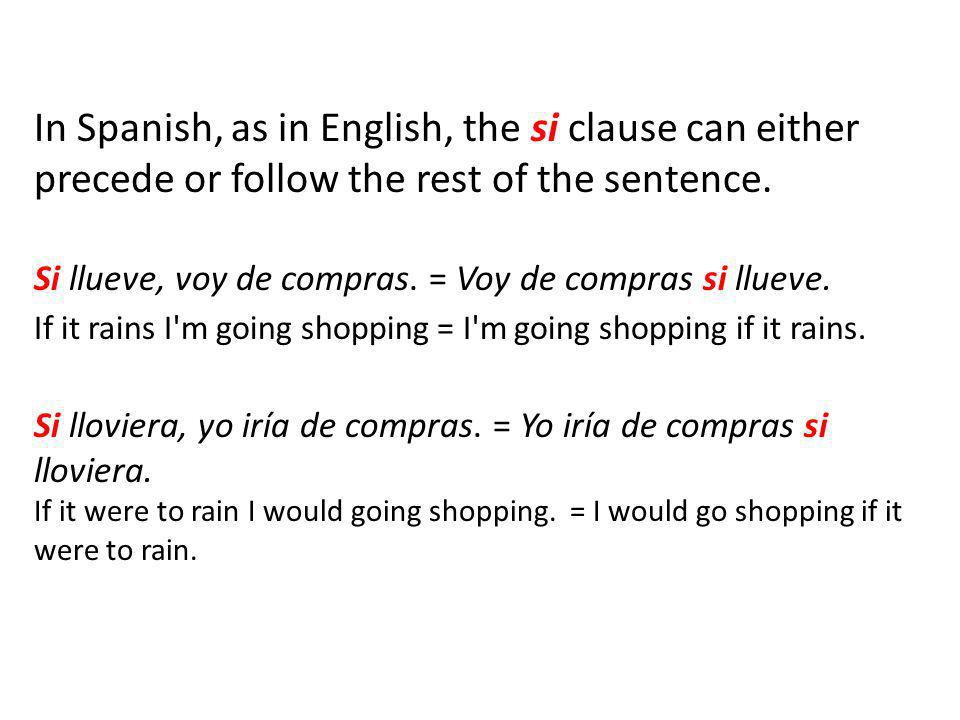 In Spanish, as in English, the si clause can either precede or follow the rest of the sentence.