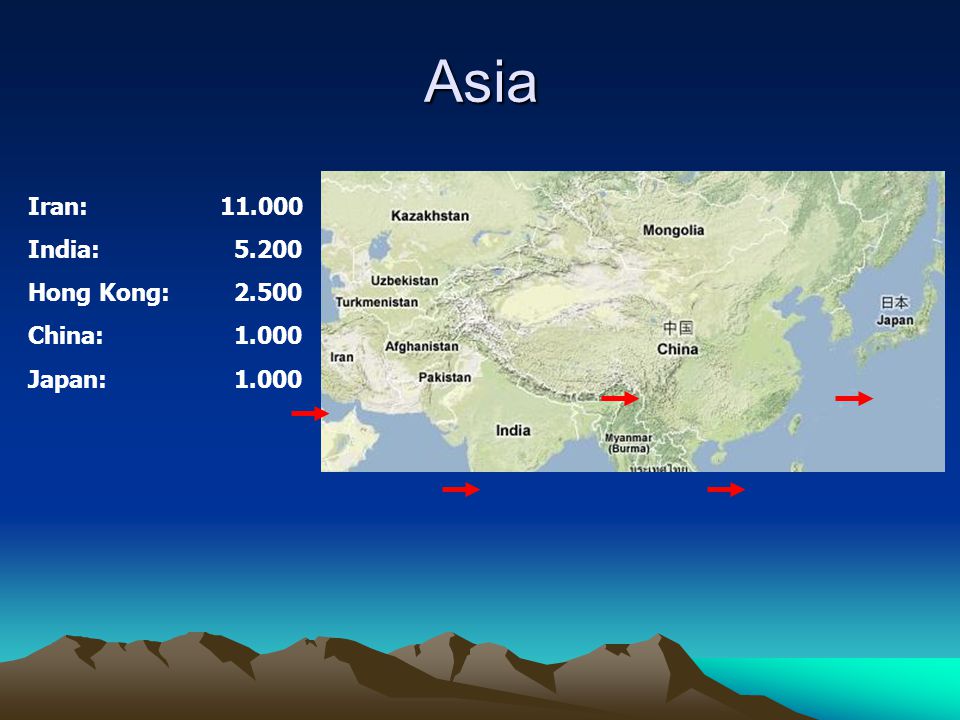 Asia Iran: India: Hong Kong: China: Japan: 1.000