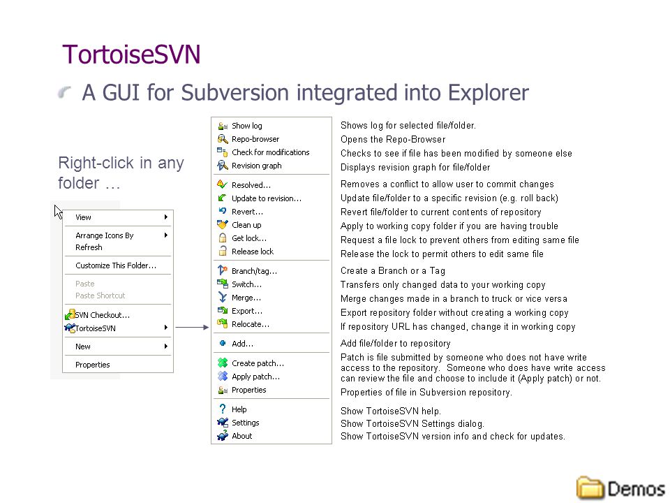 TortoiseSVN A GUI for Subversion integrated into Explorer Right-click in any folder …