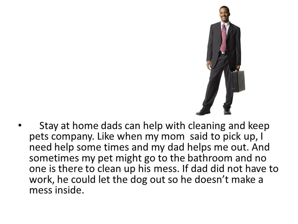 Stay at home dads can help with cleaning and keep pets company.