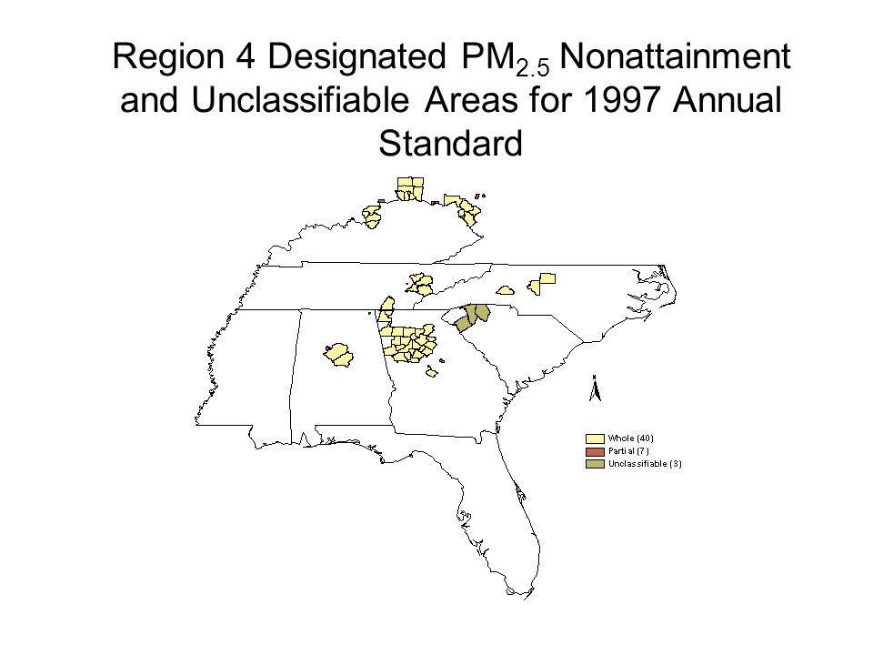 Region 4 Designated PM 2.5 Nonattainment and Unclassifiable Areas for 1997 Annual Standard