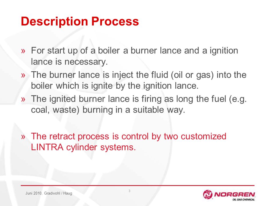 Juni 2010, Gradwohl / Haug 3 Description Process »For start up of a boiler a burner lance and a ignition lance is necessary.