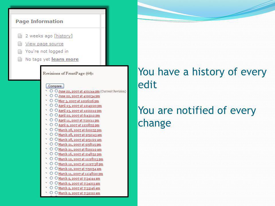 You have a history of every edit You are notified of every change