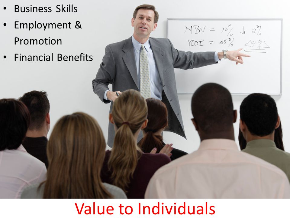 Value to Individuals Business Skills Employment & Promotion Financial Benefits