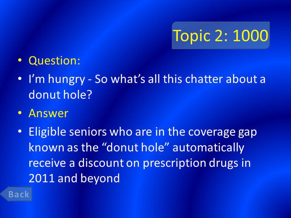 Topic 2: 1000 Question: I’m hungry - So what’s all this chatter about a donut hole.