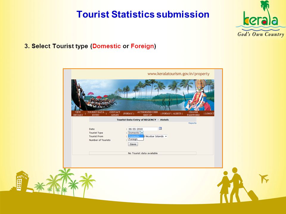 Tourist Statistics submission 3. Select Tourist type (Domestic or Foreign)