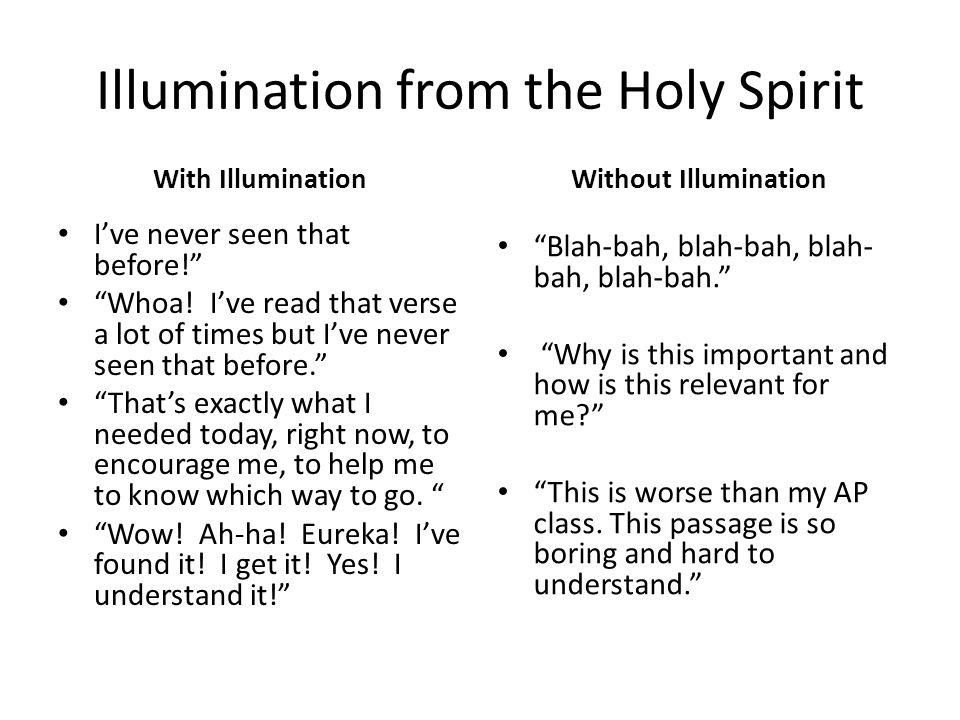 Illumination from the Holy Spirit With Illumination I’ve never seen that before! Whoa.