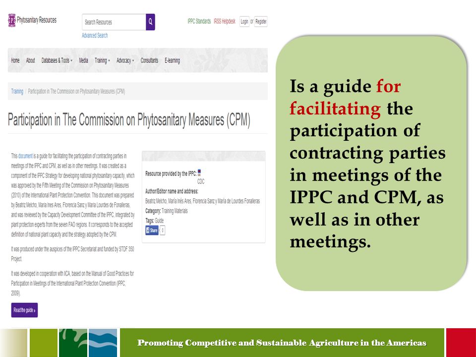 Is a guide for facilitating the participation of contracting parties in meetings of the IPPC and CPM, as well as in other meetings.
