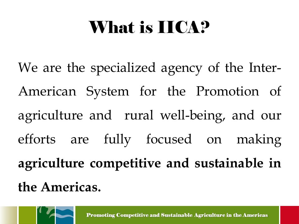 Promoting Competitive and Sustainable Agriculture in the Americas What is IICA.