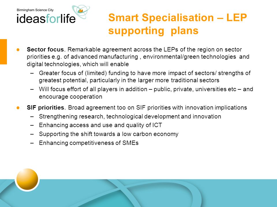 Smart Specialisation – LEP supporting plans Sector focus.