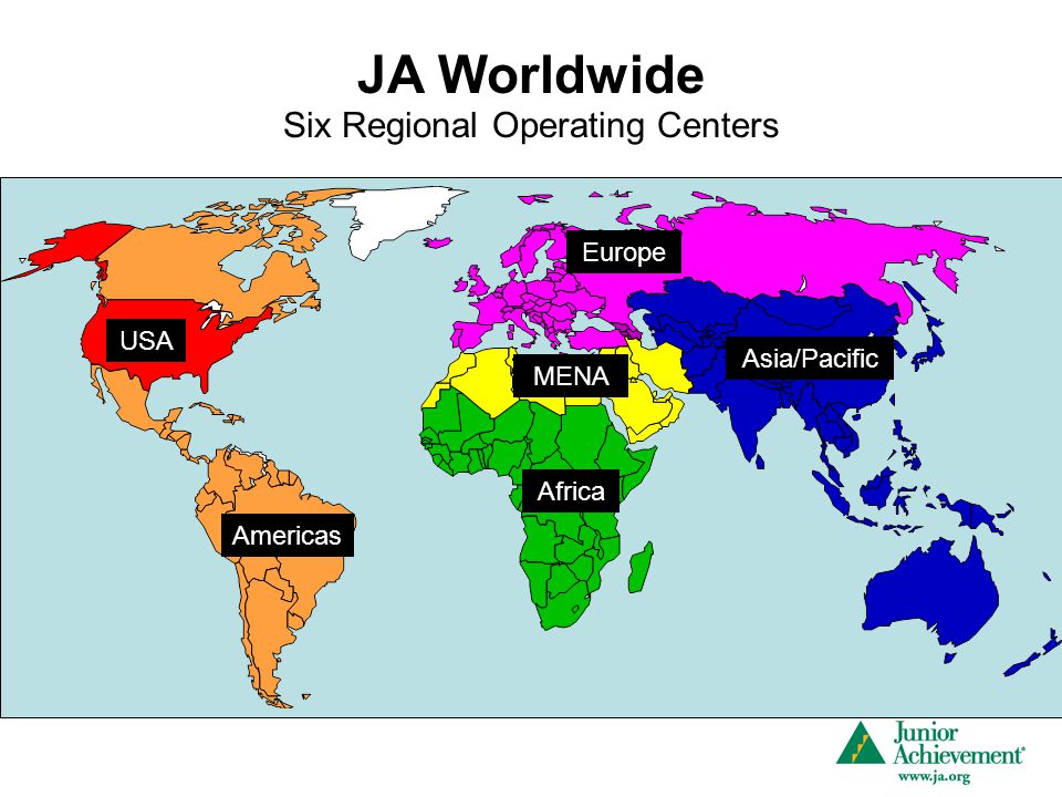 JA Worldwide USA Americas Africa Asia/Pacific Europe MENA Six Regional Operating Centers