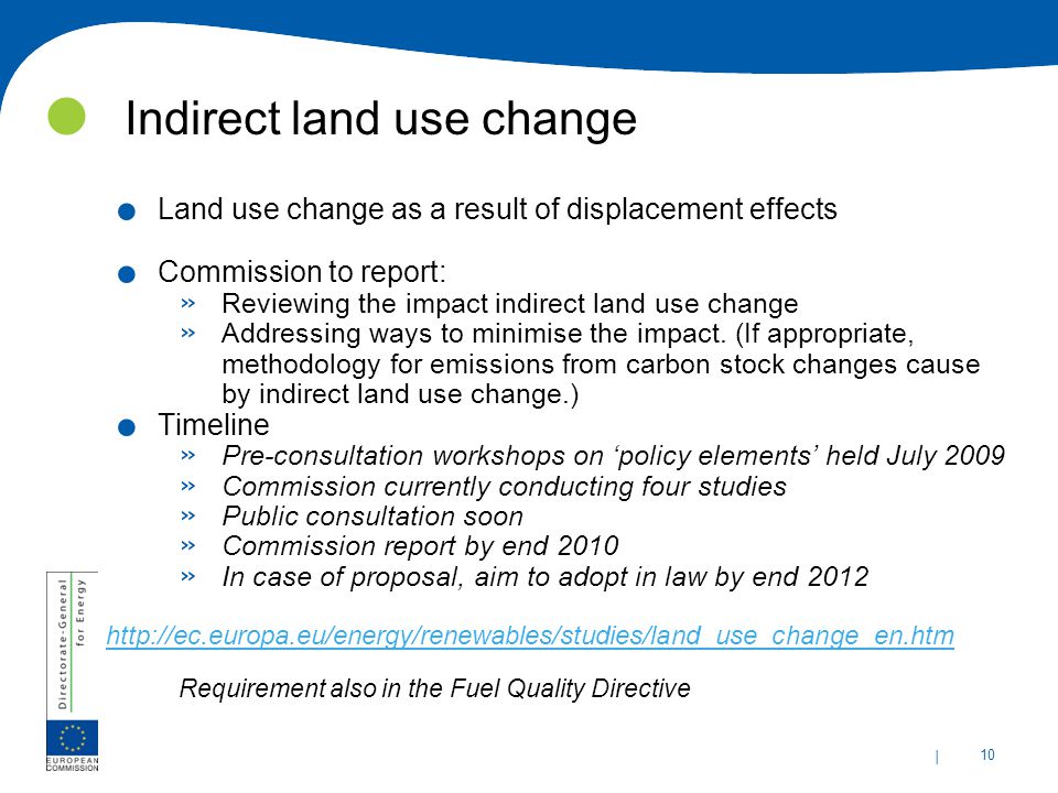 | 10 Indirect land use change. Land use change as a result of displacement effects.