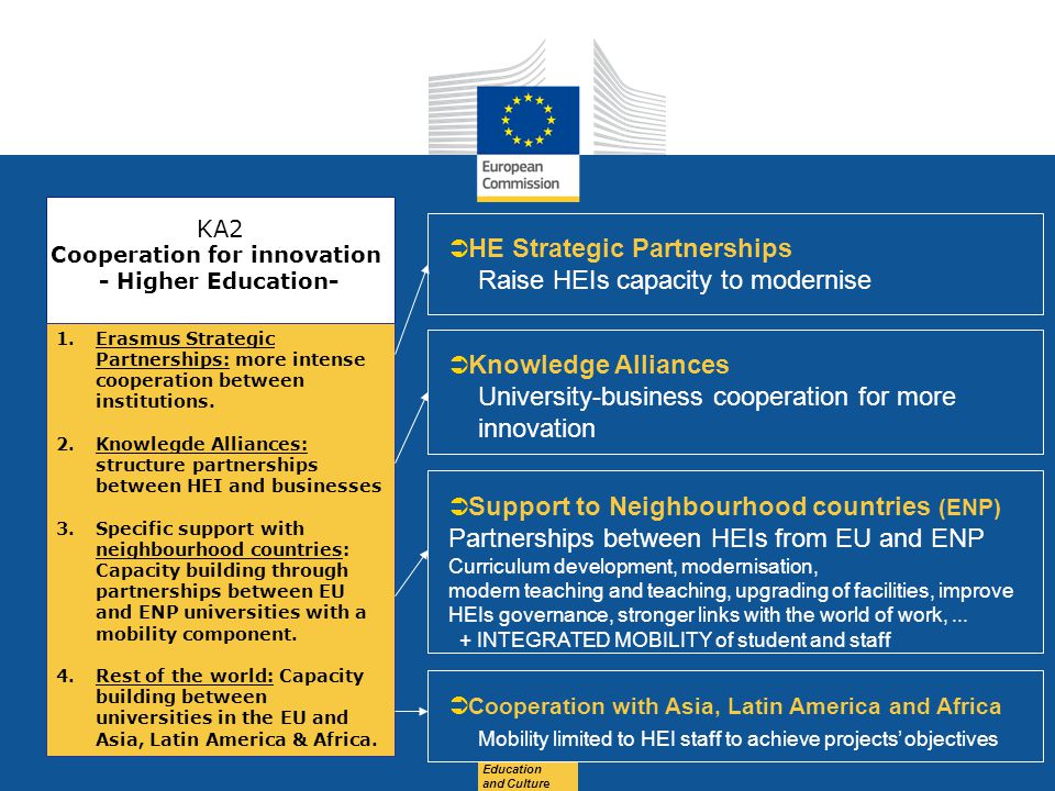 Date: in 12 pts Education and Culture KA2 Cooperation for innovation - Higher Education- 1.Erasmus Strategic Partnerships: more intense cooperation between institutions.