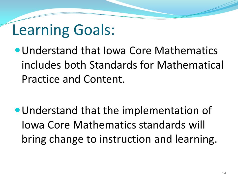 Learning Goals: Understand that Iowa Core Mathematics includes both Standards for Mathematical Practice and Content.