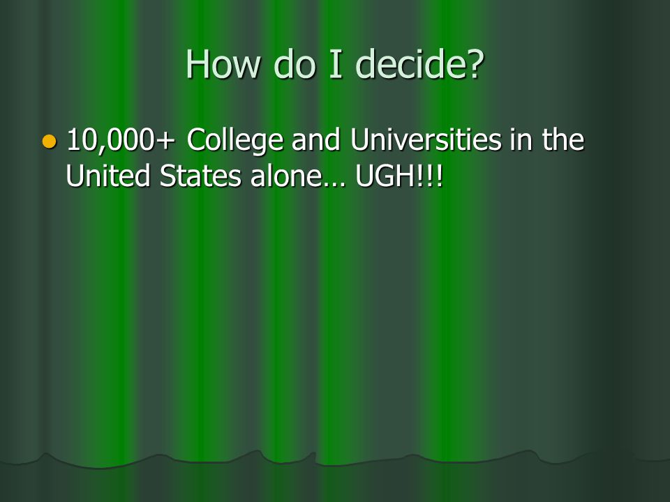 How do I decide. 10,000+ College and Universities in the United States alone… UGH!!.