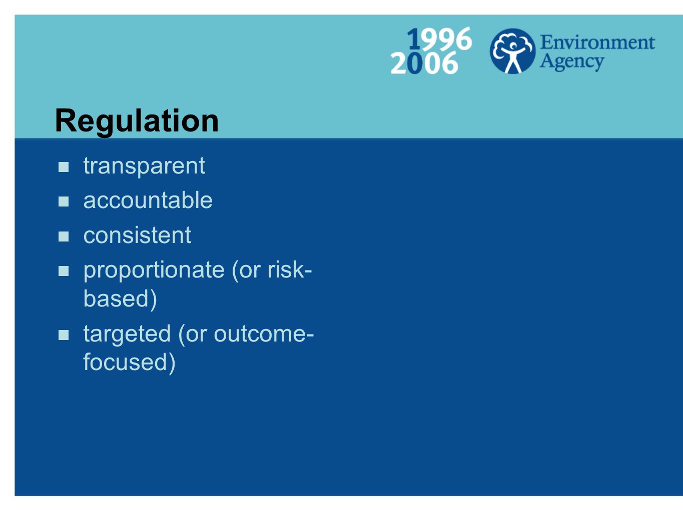 Regulation  transparent  accountable  consistent  proportionate (or risk- based)  targeted (or outcome- focused)