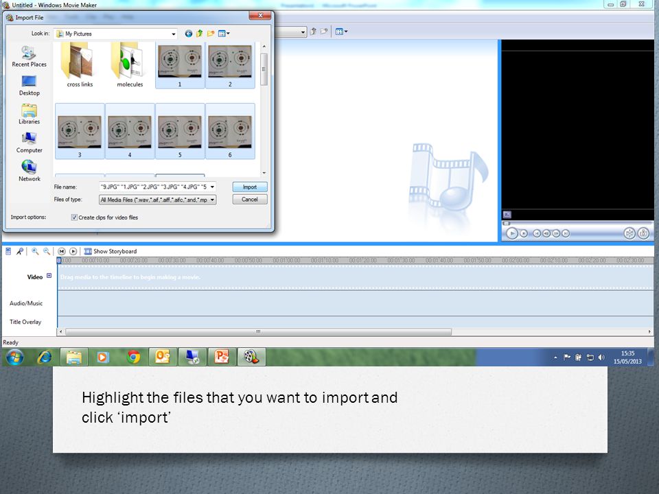 Highlight the files that you want to import and click ‘import’
