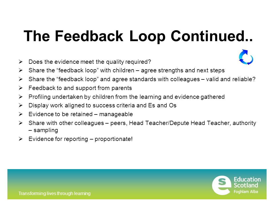 Transforming lives through learning The Feedback Loop Continued..